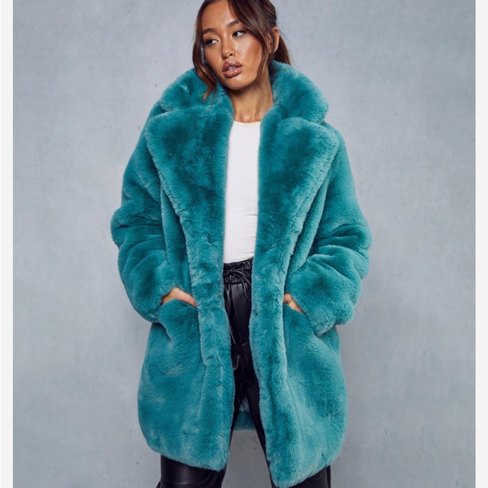 Apparis Stella Emerald Teal Green/Blue Faux Fur Coat Size Small - Picture 2 of 12